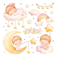 WANDAUFKLEBER 60x80cm - Babys auf den Wolken - Multicolor, Kunststoff (60/80/0.1cm) - Wallfluent