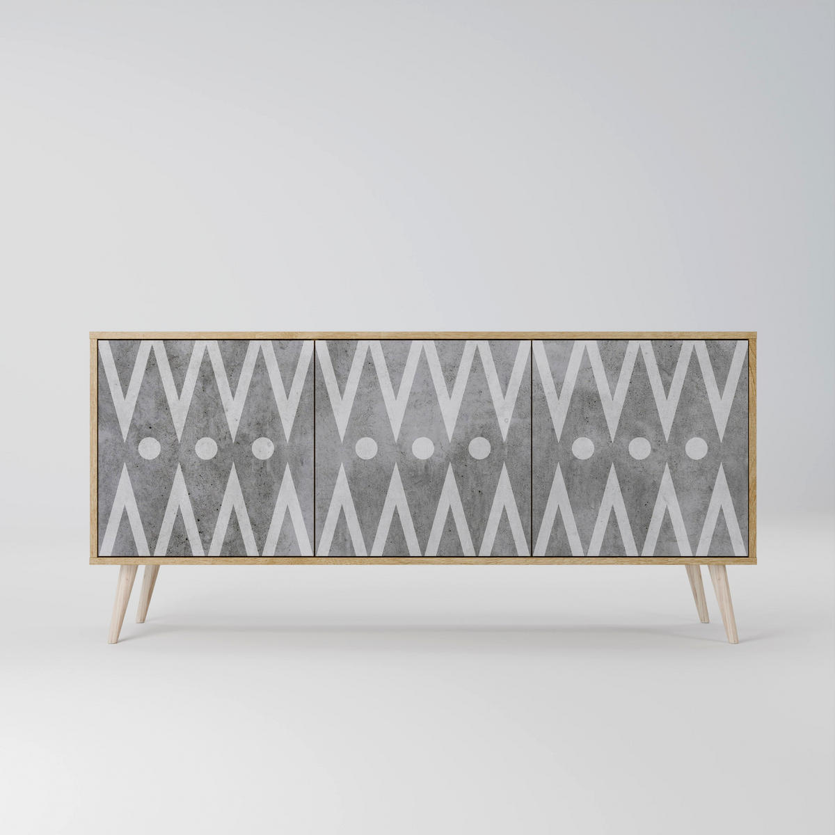 SIDEBOARD SHARP EDGES, Eicheneffekt, 164,5x42x77,5 cm, 3 Türen - Eichefarben/Buchefarben, Holzwerkstoff/Buchenholz (164.5/77.5/42cm) - SpaceRebels