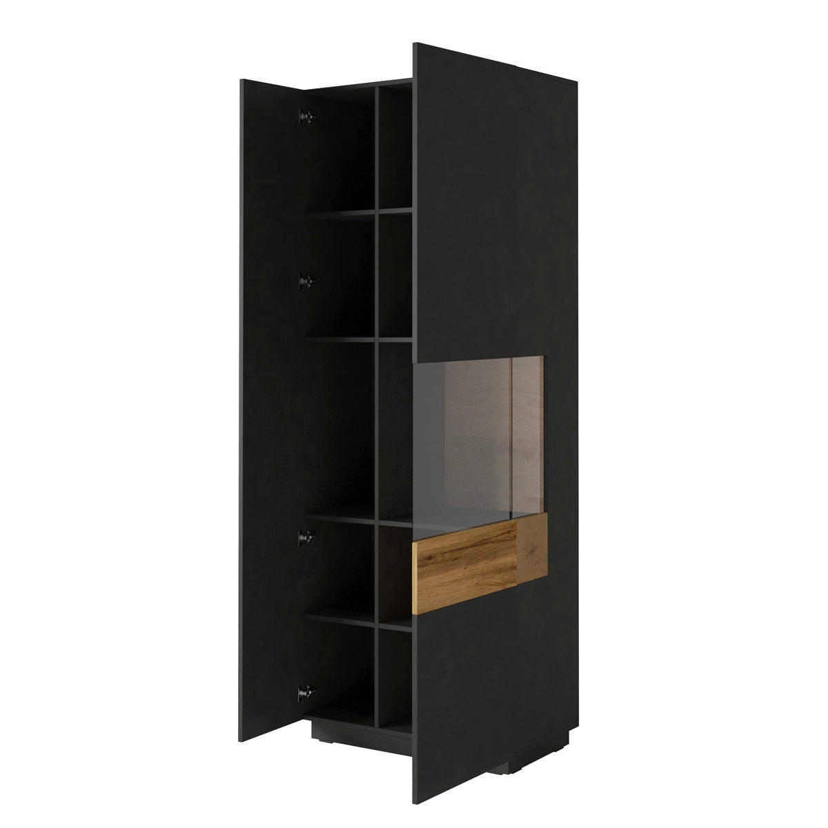 VITRINE Andrea Anthrazitgrau und Holz - Grau, Holzwerkstoff (80/207/40cm) - Petits-meubles