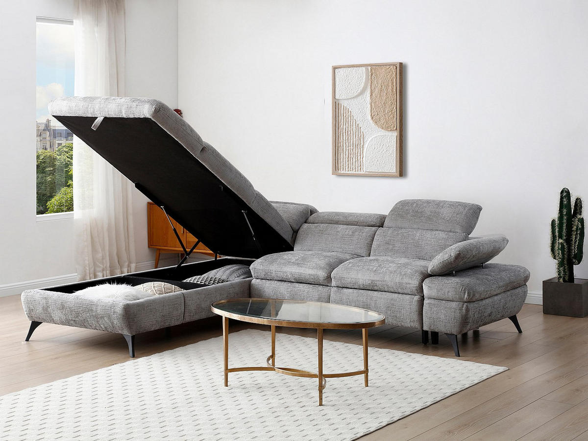 SCHLAFSOFA - 5 Personen - Stoff - Grau - - Grau, Textil (280/79/233cm) - Vente-Unique