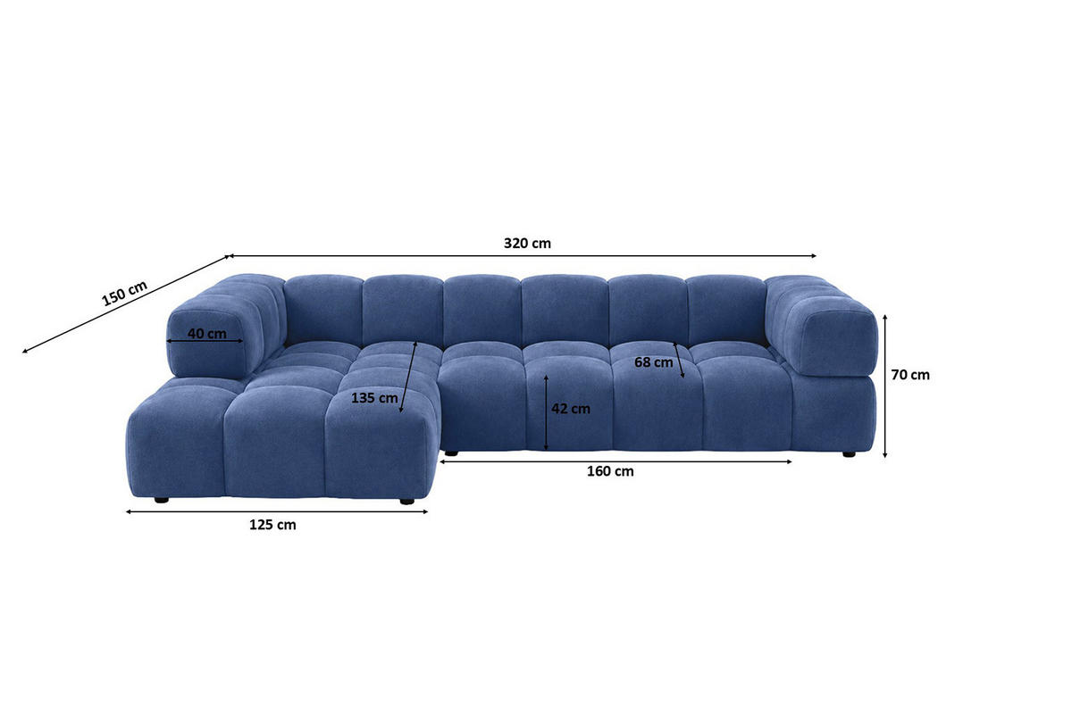 ECKSOFA L-Form, Veloursstoff Bluvel, Tintenblau, Links, Averro XL - Blau, Holz (320/150cm) - Kaiser Möbel