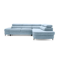 ECKSOFA PRIAM L Rechts mit Schlaffunktion 125x195 Velours Hellblau - Schwarz/Hellblau, Holz/Textil (203/275cm) - Muffo