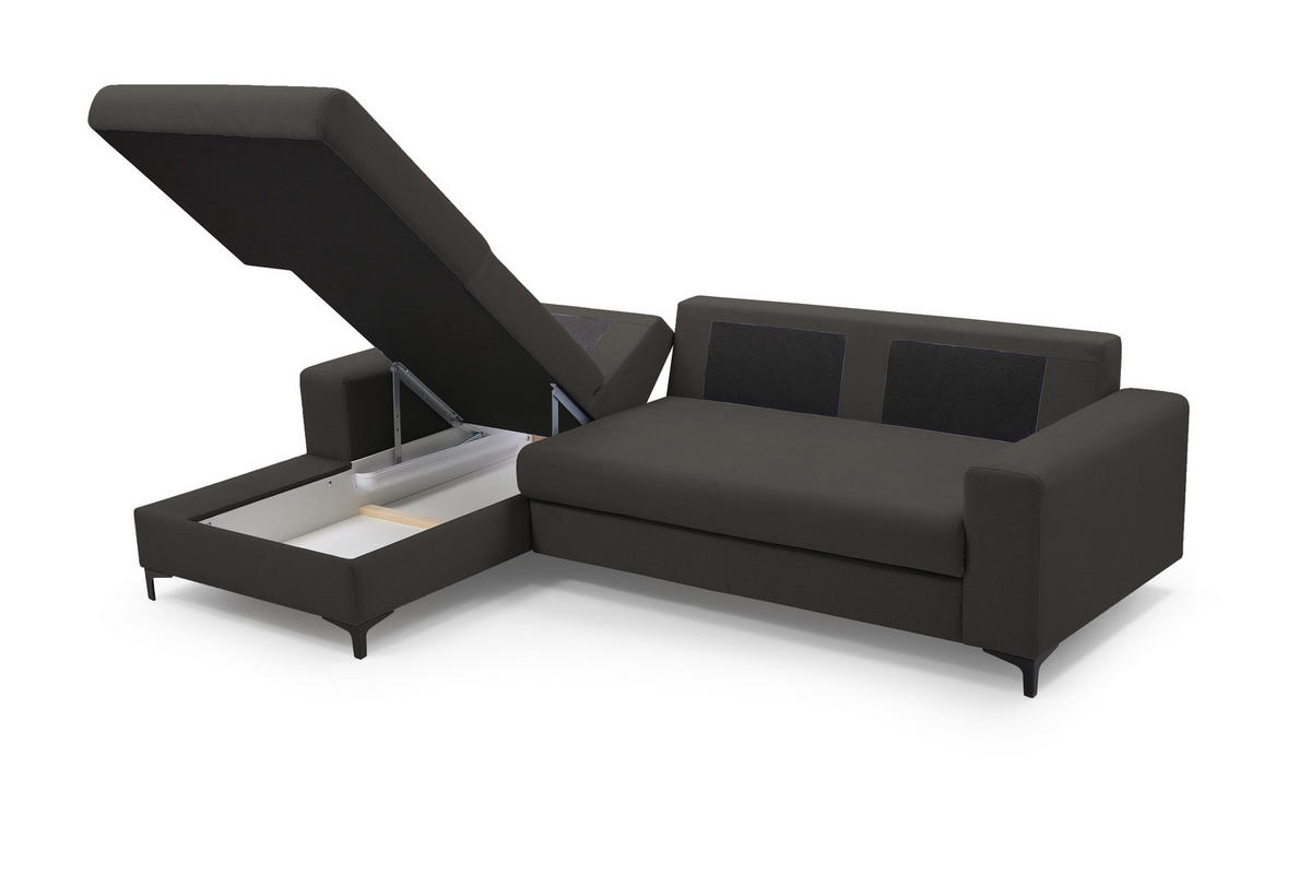 ECKSOFA AVRA L-förmig, mit Stauraumbehälter-in RINO-Stoff, Komfort & Eleganz, lose Rückenkissen, freistehend, LINKS 165x251x85 cm Graphite - Graphitfarben, Holz/Textil (165/251cm) - DomoHome
