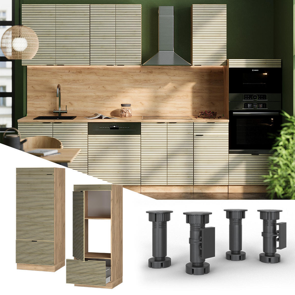 MIKROWELLENSCHRANK Fame-Line Eiche Paneel 60 cm - Honigeiche/Eichefarben, Holzwerkstoff (60/153.6/58.1cm) - Vicco