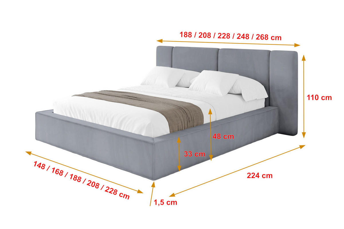 POLSTERBETT mit Bettkasten und Lattenrost, Boxbett ohne Matratze - RIVO 200x200 Grau - Grau, Holzwerkstoff/Textil (200/200cm) - ALTDECOR