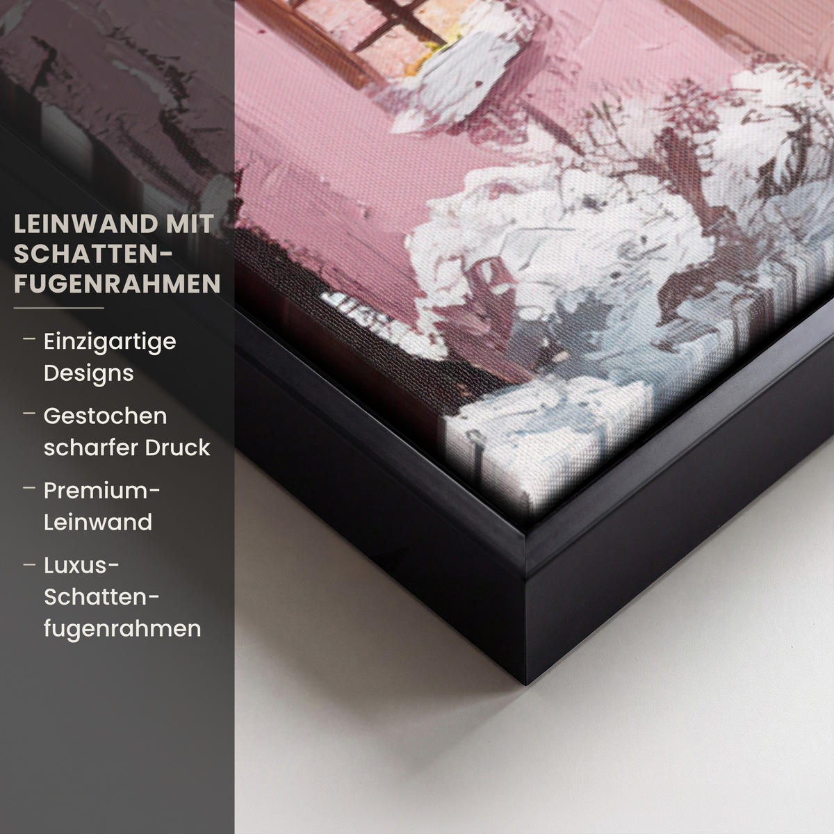 LEINWAND Bilder mit Rahmen - Weihnachtsdorf - Rosa - Winter - Schnee - Häuser - 60x40 - Altrosa, Textil (60/40cm) - MuchoWow