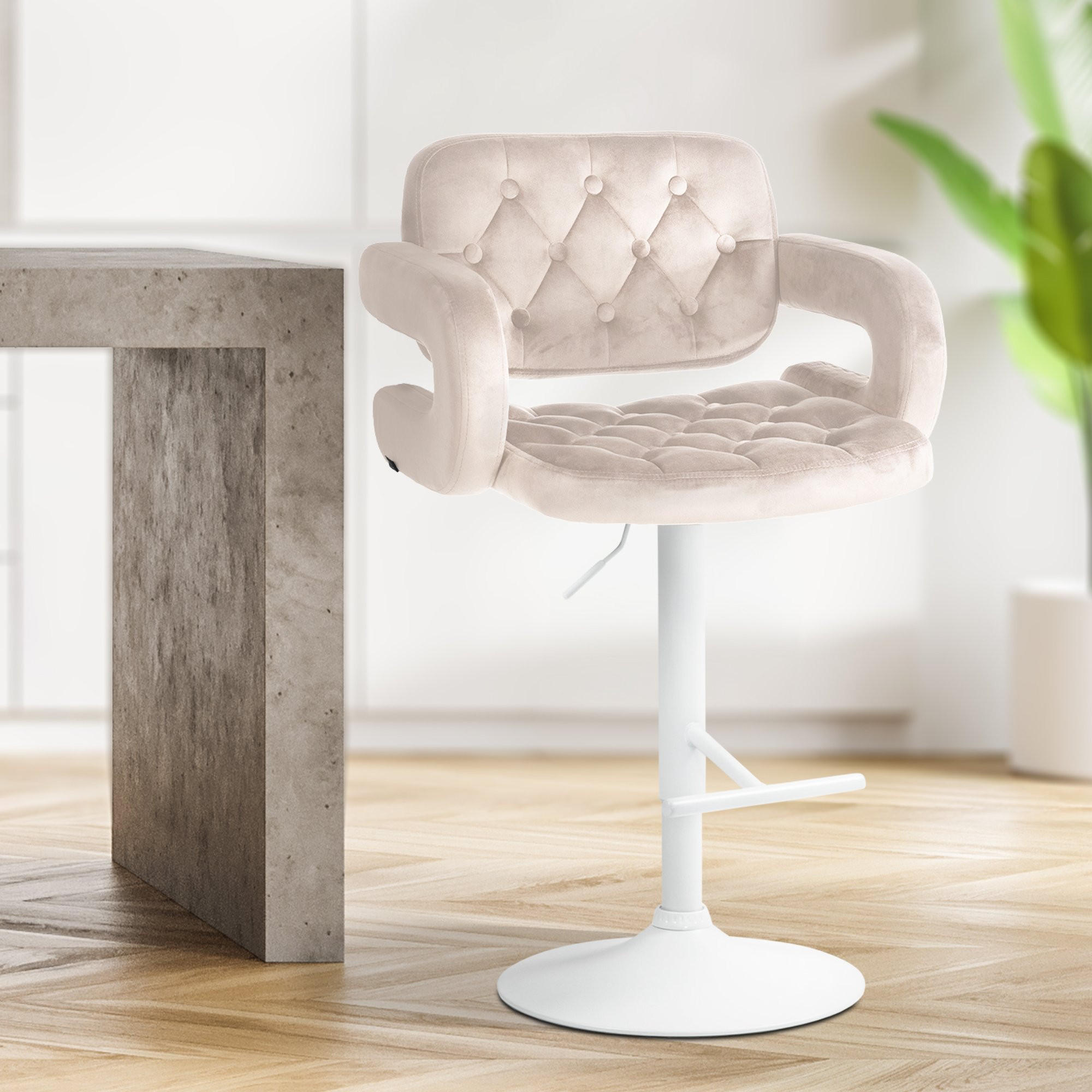 BARHOCKER Samt creme - Creme/Weiß, Textil (62/103/55cm) - CLP