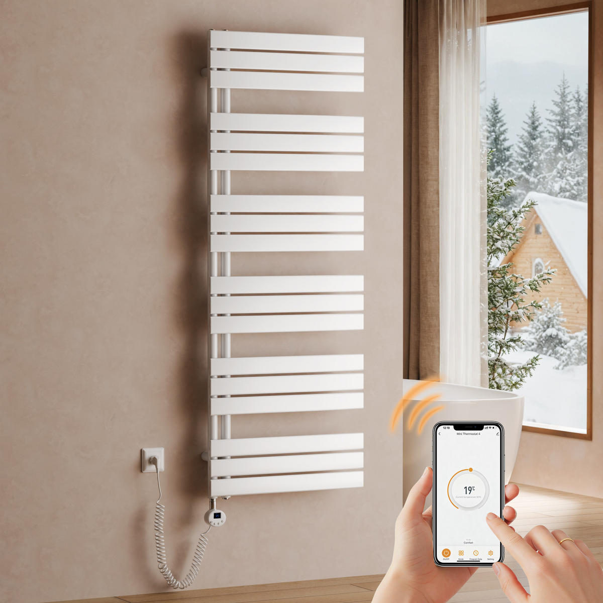 HANDTUCHHEIZKÖRPER 159,9/60 cm weiß elektrisch 1000 W mit WLAN-Thermostat - Weiß, Metall (60/160/5.9cm) - S'AFIELINA