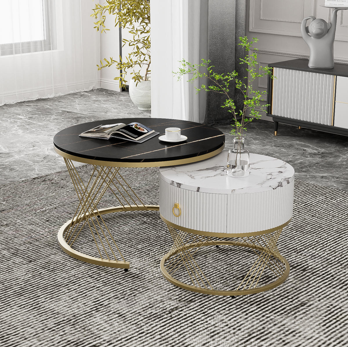 SADA konferenčních stolků 70/70/45 cm černá z MDF se zásuvkou a nastavitelnými nohami - černá, kompozitní dřevo (70/70/45cm) - OKWISH