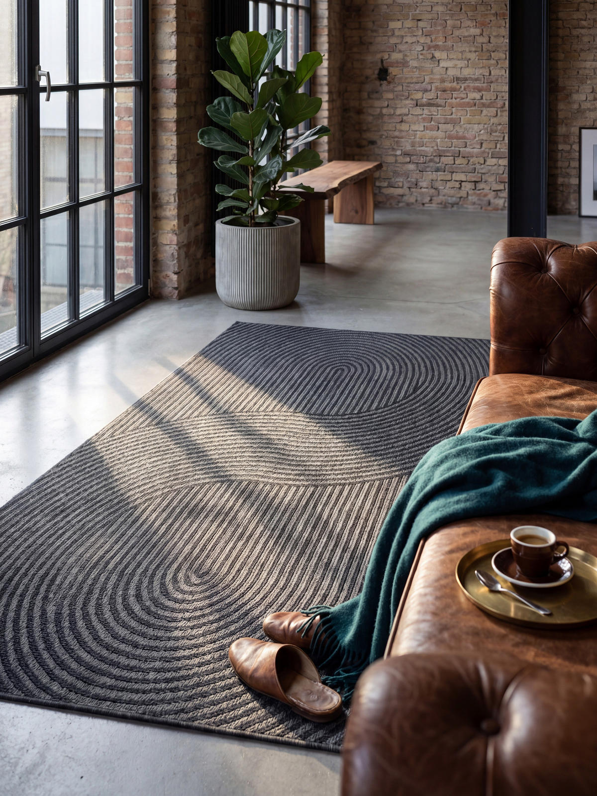 TEPPICHLÄUFER Geometrisch BORNO Polypropylen Anthrazit 80 x 150 cm - Anthrazit, Textil (80/150cm) - KADIMA DESIGN