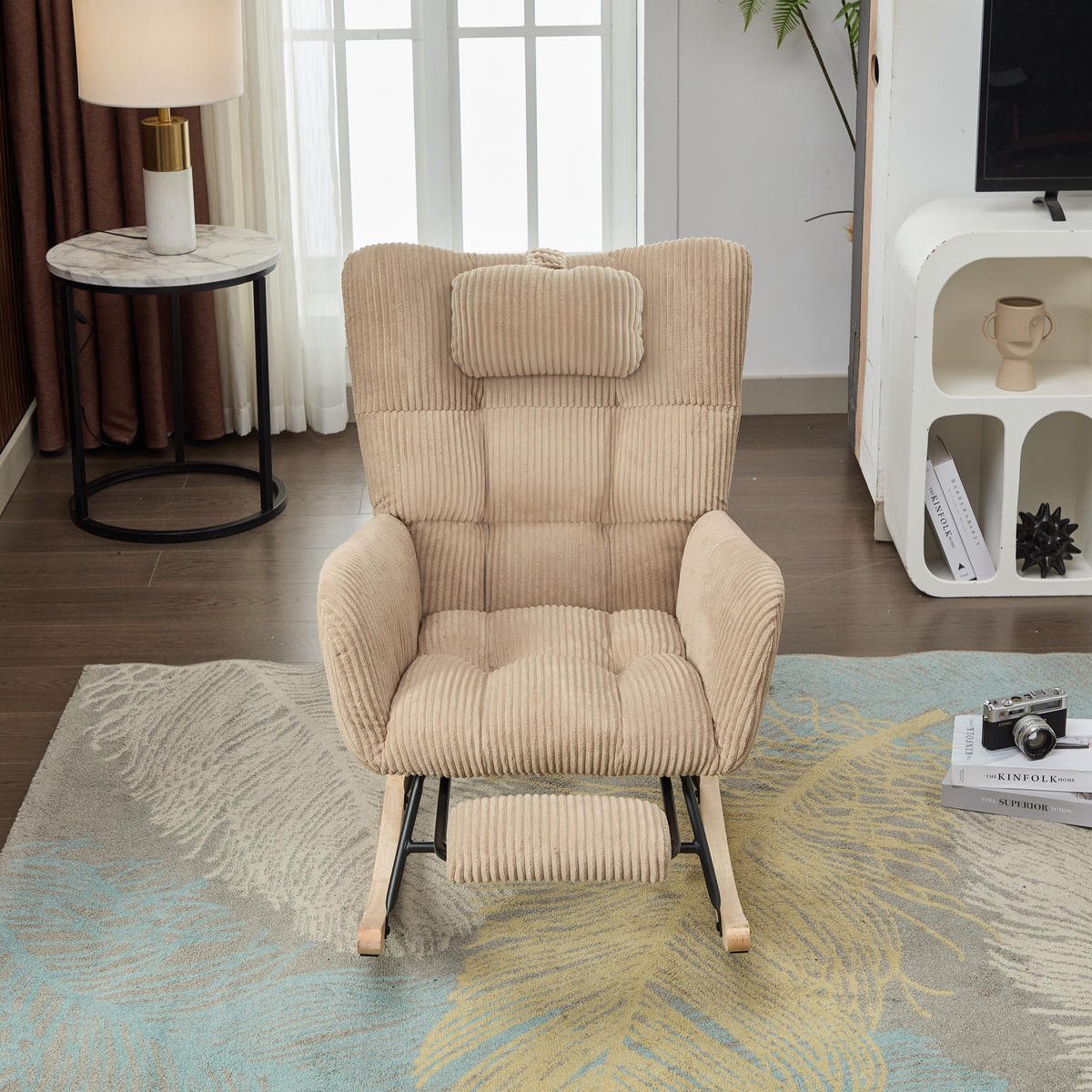 SCHAUKELSTUHL mit Nackenkissen Braun 102/60/92 cm - Braun, Textil (65/92/102cm) - EVRYAE