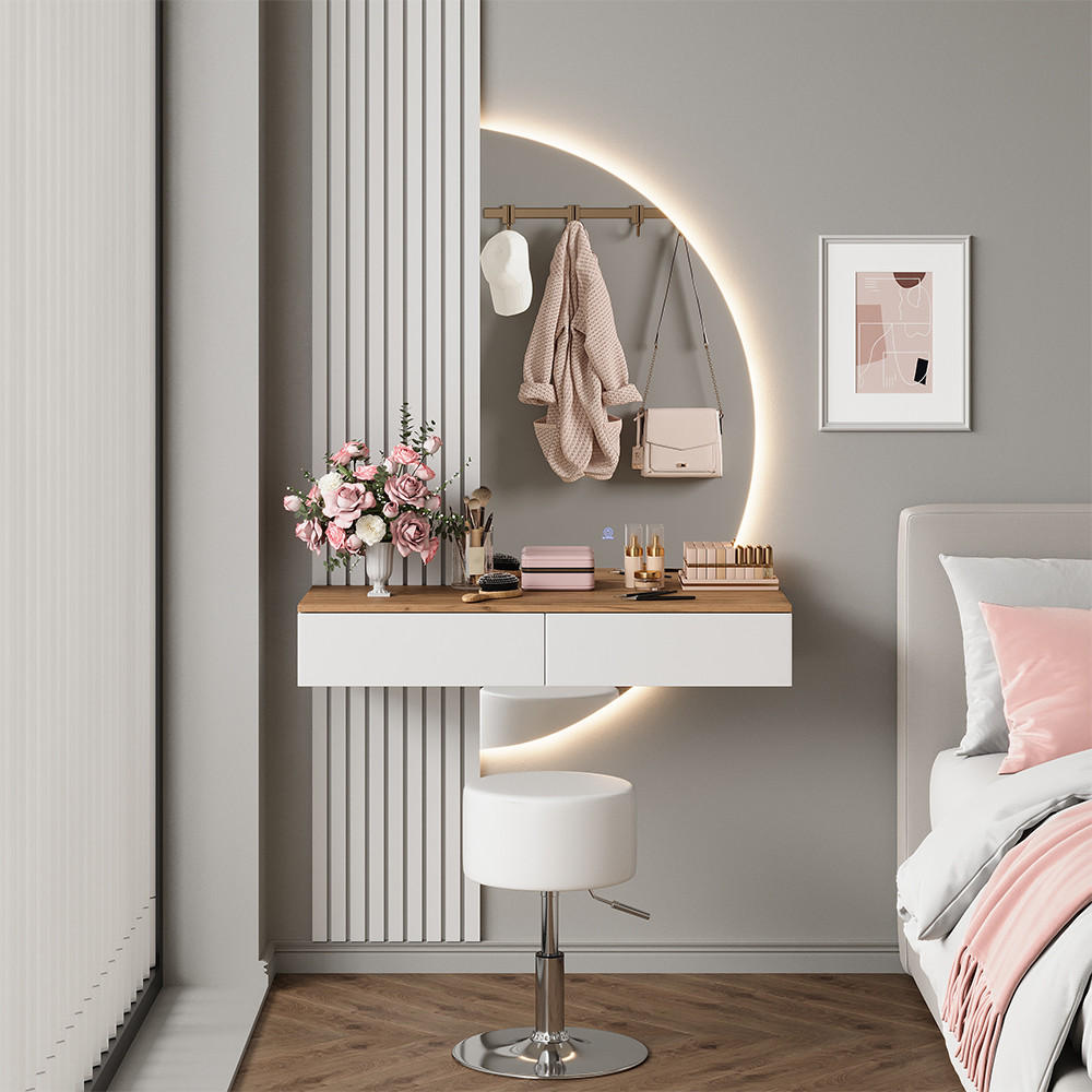 Vicco TOALETNÍ STOLEK Melina, Bílá/Dub, 100 cm se zrcadlem LED a stoličkou