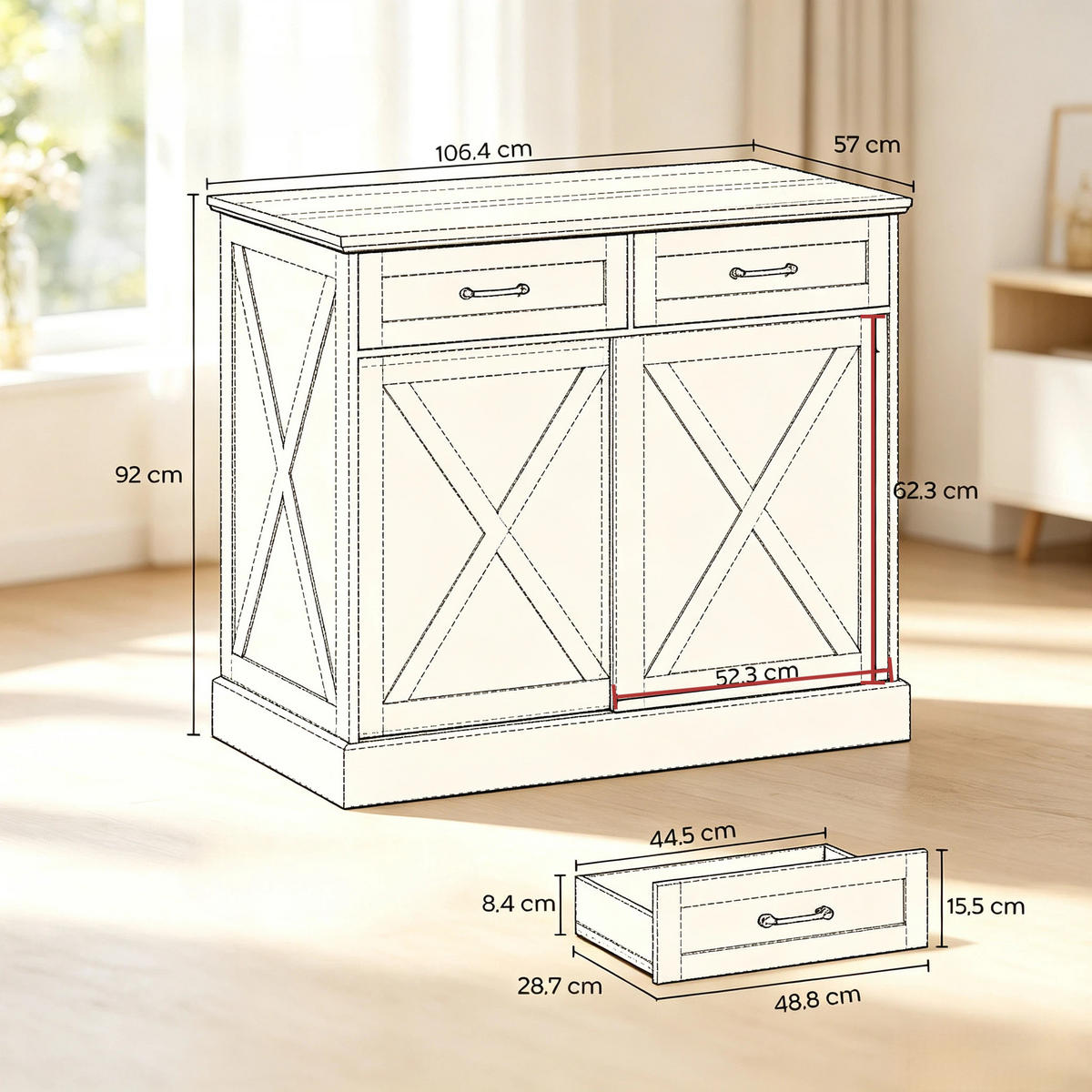 KÜCHENINSEL‑SCHRANK , Sideboard‑Ausführung, Arbeitsfläche - Braun, Holzwerkstoff (106.4/92/57cm)