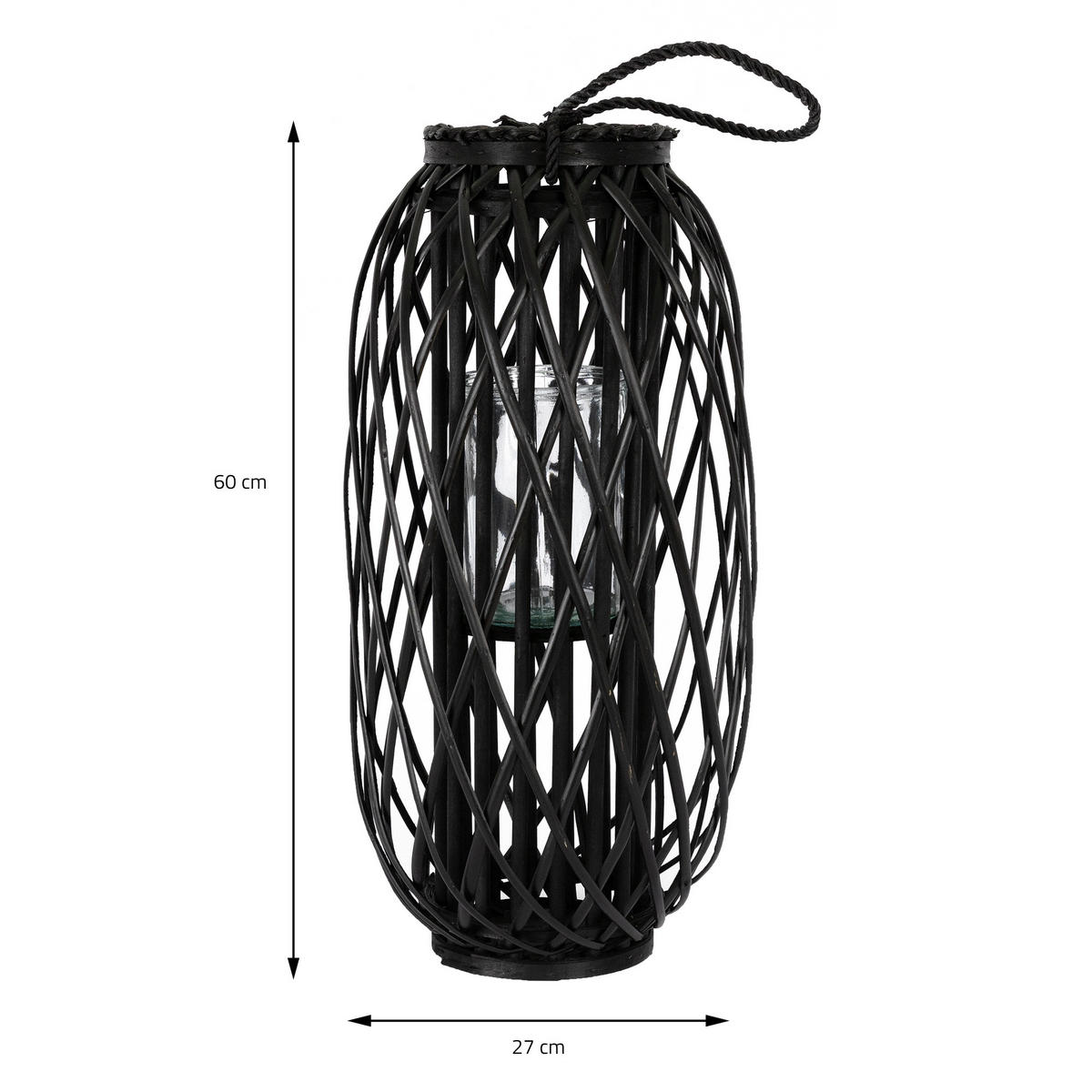 LATERNA Ried 60x27 cm černá s uchem a skleněnou vložkou - černá, přírodní materiály (27/60/27cm) - ECD-Germany