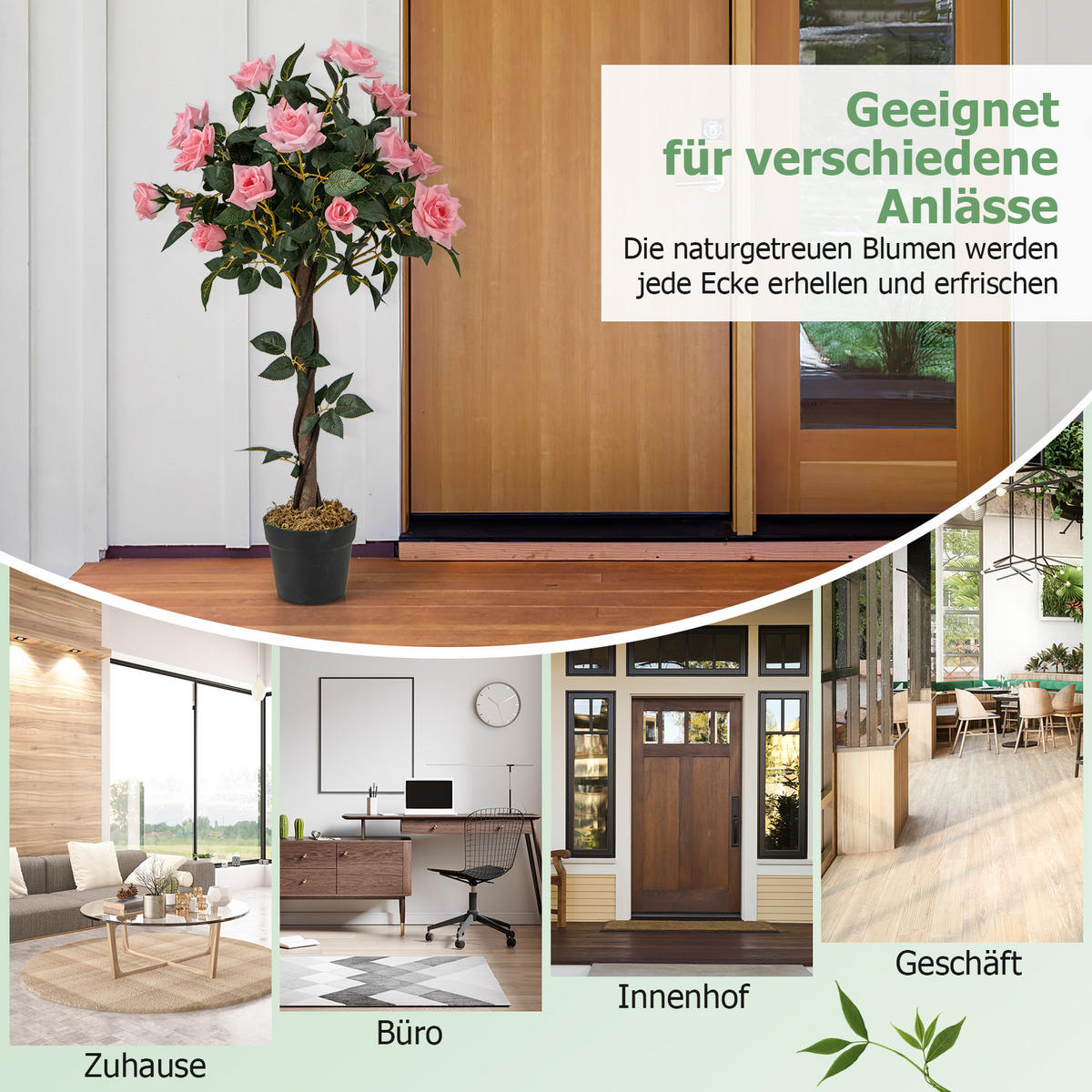 KUNSTBAUM Grün + Rosa + Schwarz - Grün, Kunststoff (93cm) - COSTWAY