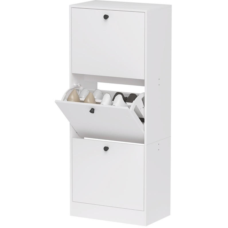 SCHUHSCHRANK 47/115/28 cm Weiß aus Holz mit 3 Klappen - Weiß, Holzwerkstoff (47/115/28cm) - OKMYHOME