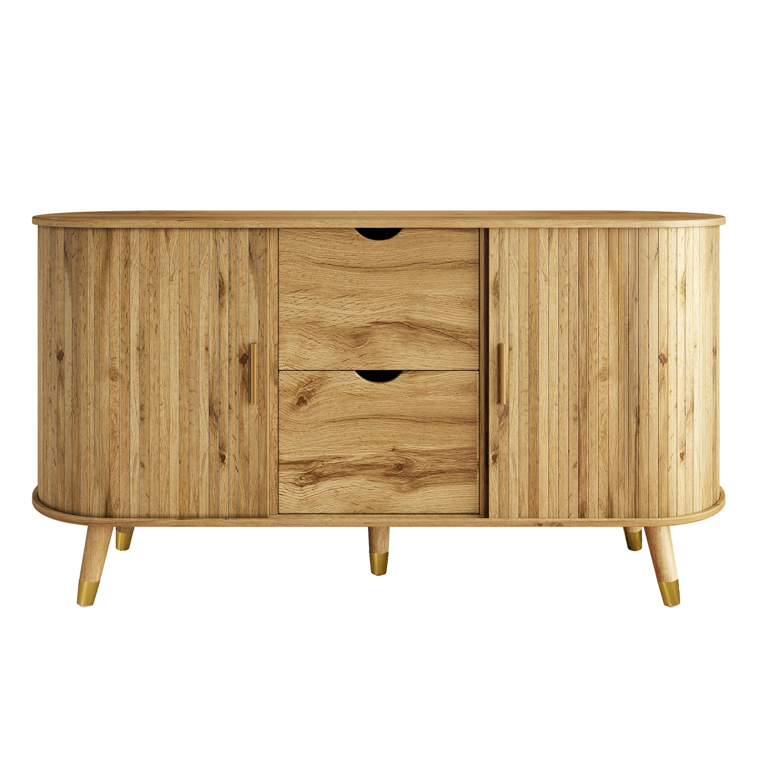 SIDEBOARD V dekoru dřeva se 2 zásuvkami a otevřenými policemi - přírodní, kompozitní dřevo (140/79.5/40cm) - Urban Meuble