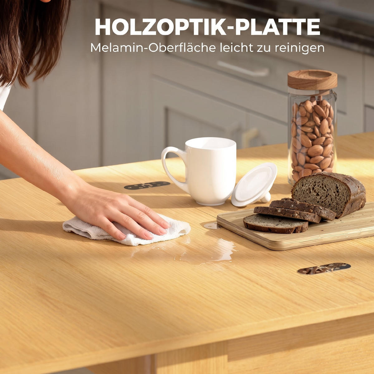 AUSZIEHBAR-ESSTISCH Spanplatte Stahl Naturholz - Naturfarben, Holzwerkstoff (140/80/77.5cm) - HOMCOM