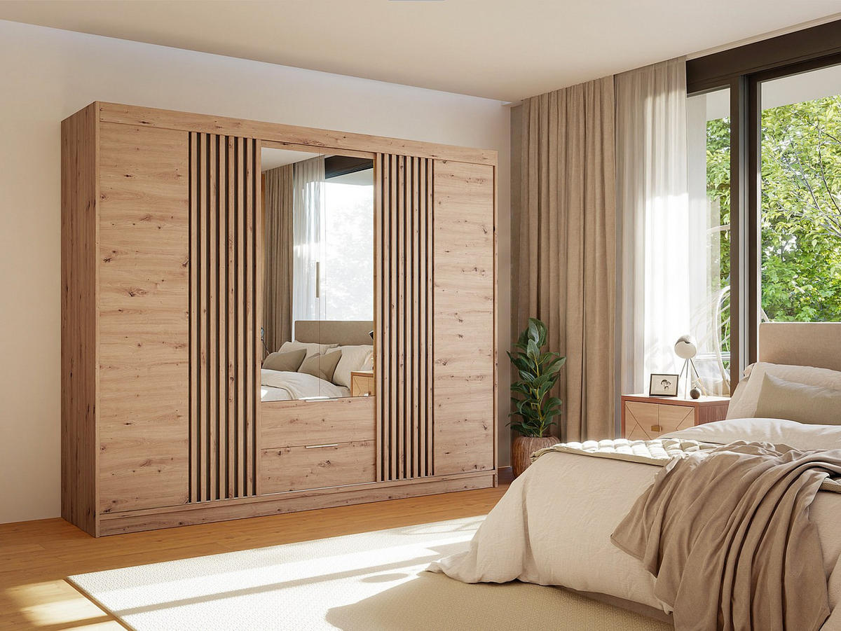 KLEIDERSCHRANK - 250 cm x 60 cm - Holz, Platte - Naturfarben Hell SIDOVIA - Naturfarben, Holz (250/213/60cm) - Vente-Unique