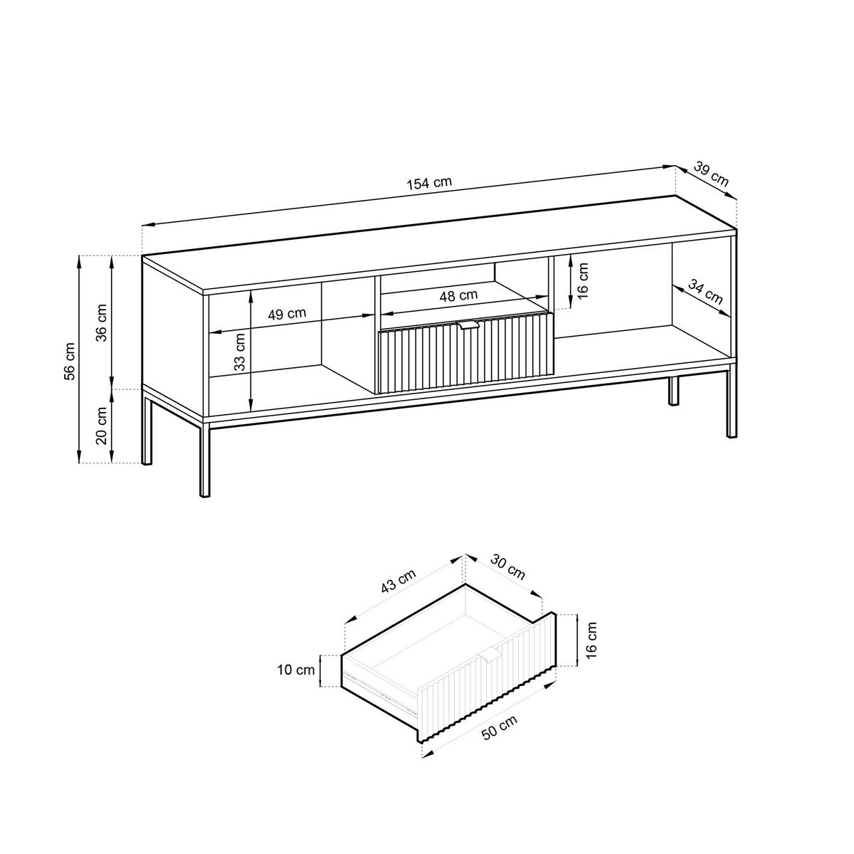 TV-SCHRANK Vellore Schwarz mit Metallbeinen 154 cm - Goldfarben/Schwarz, Holzwerkstoff/Metall (154/56/39cm) - Selsey