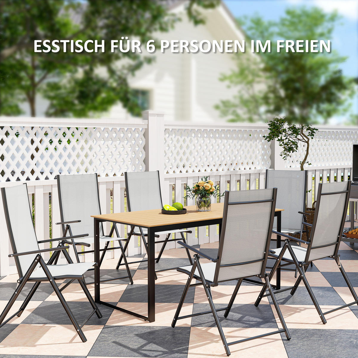 GARTENTISCH für 6 Personen, Metall, 160 x 80 cm - Teakfarben, Metall (160/80/75cm) - Outsunny