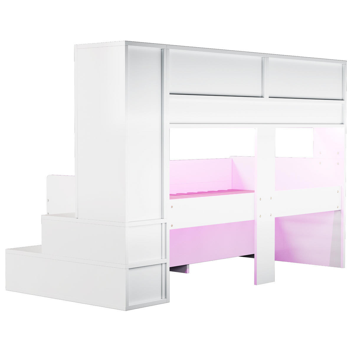 KINDEREINZELBETTEN aus Holz 90x200 cm in Weiß mit Stauraum & LED-Beleuchtung - Weiß, Holz (90/200cm) - Modfu