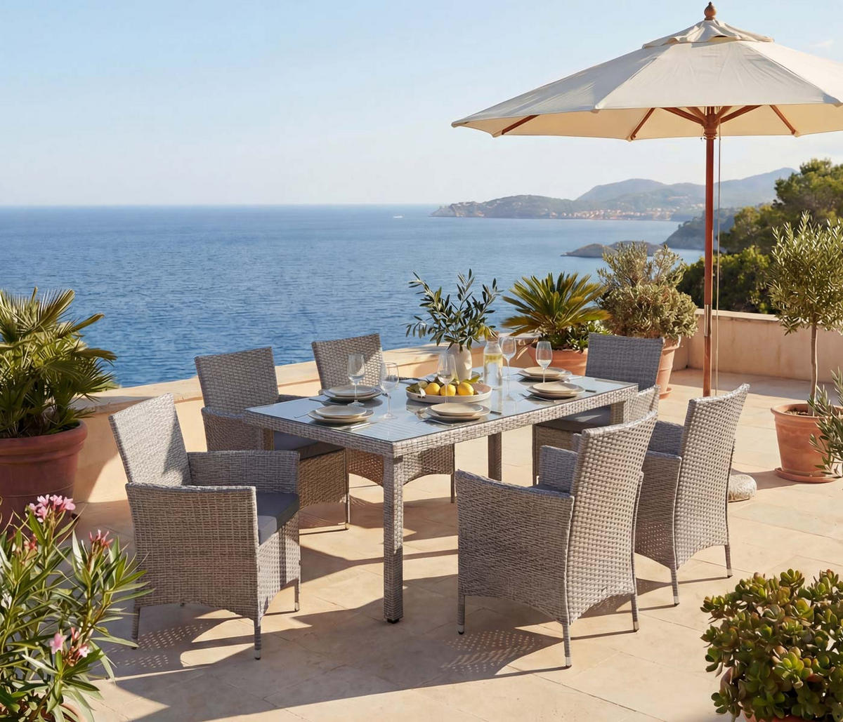 POLY-RATTAN-GARNITUR Grau, Anthrazit - Anthrazit/Grau, Kunststoff - MCW