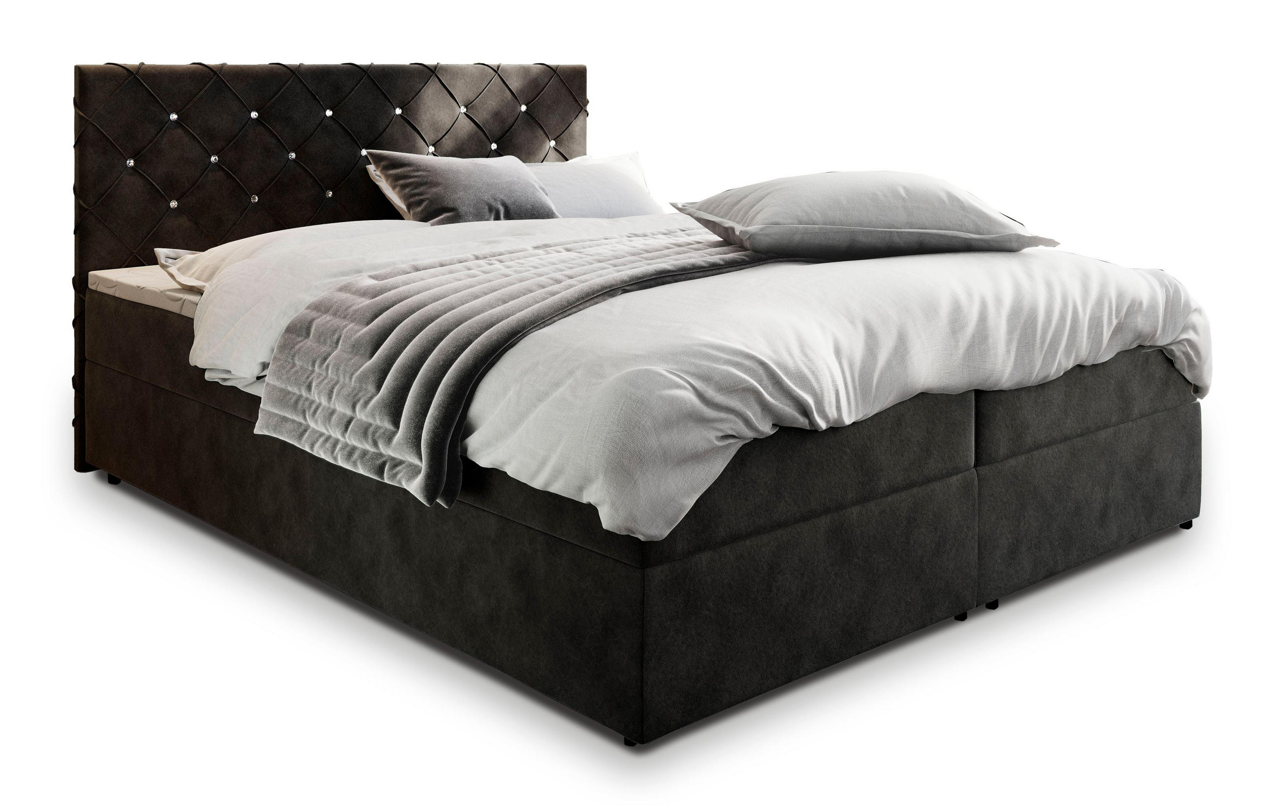 BOXBETT RIVA 140x200 cm mit Matratze und Topper, H2+H3 - Schwarz - Schwarz, Holz (140/200cm) - MASSENO