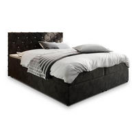 BOXBETT RIVA 140x200 cm mit Matratze und Topper, H2+H3 - Schwarz - Schwarz, Holz (140/200cm) - MASSENO