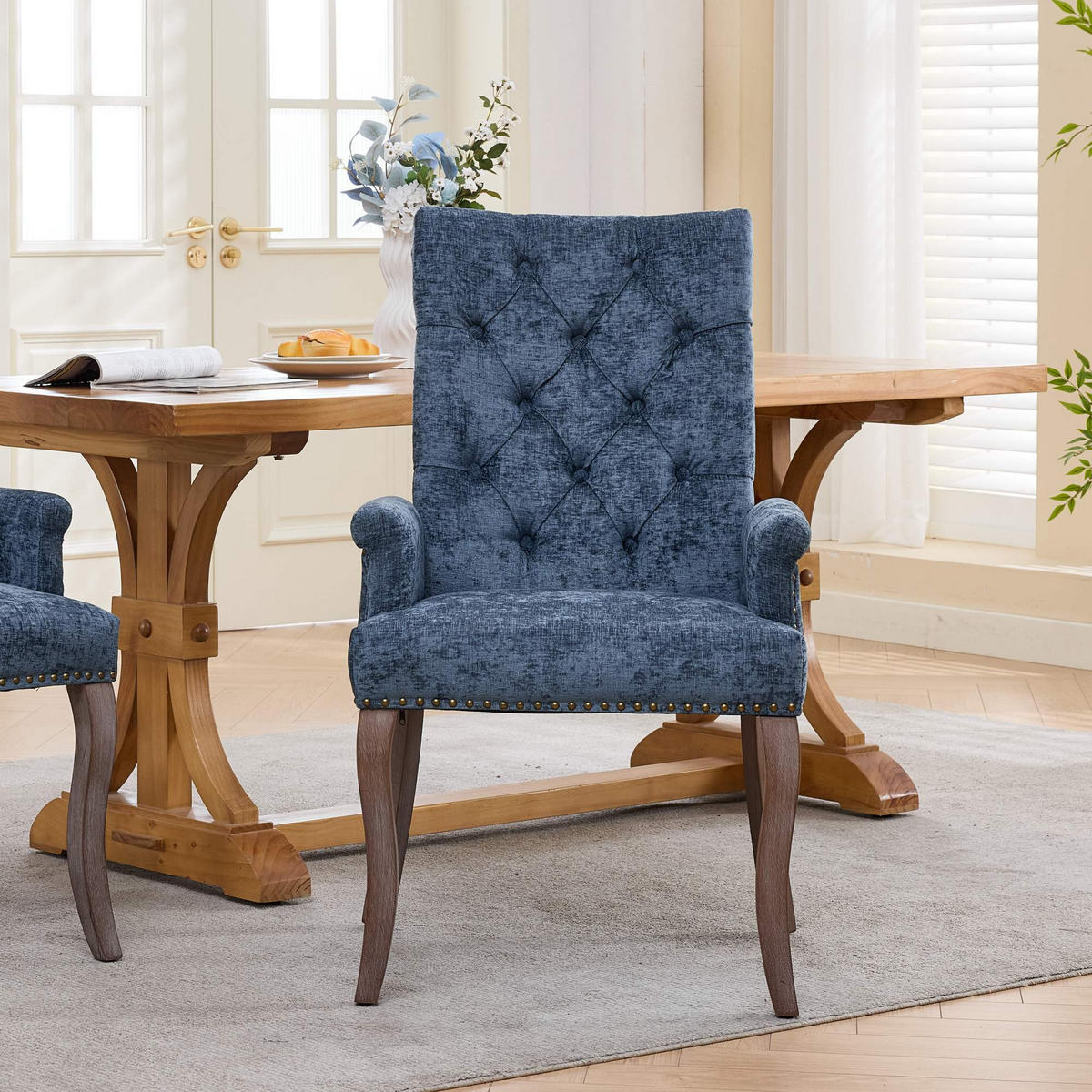 ARMLEHNSTUHL DE-36357 mit Chenille-Bezug Blau - Blau, Holz (57/100.5/69cm) - ComfortXL
