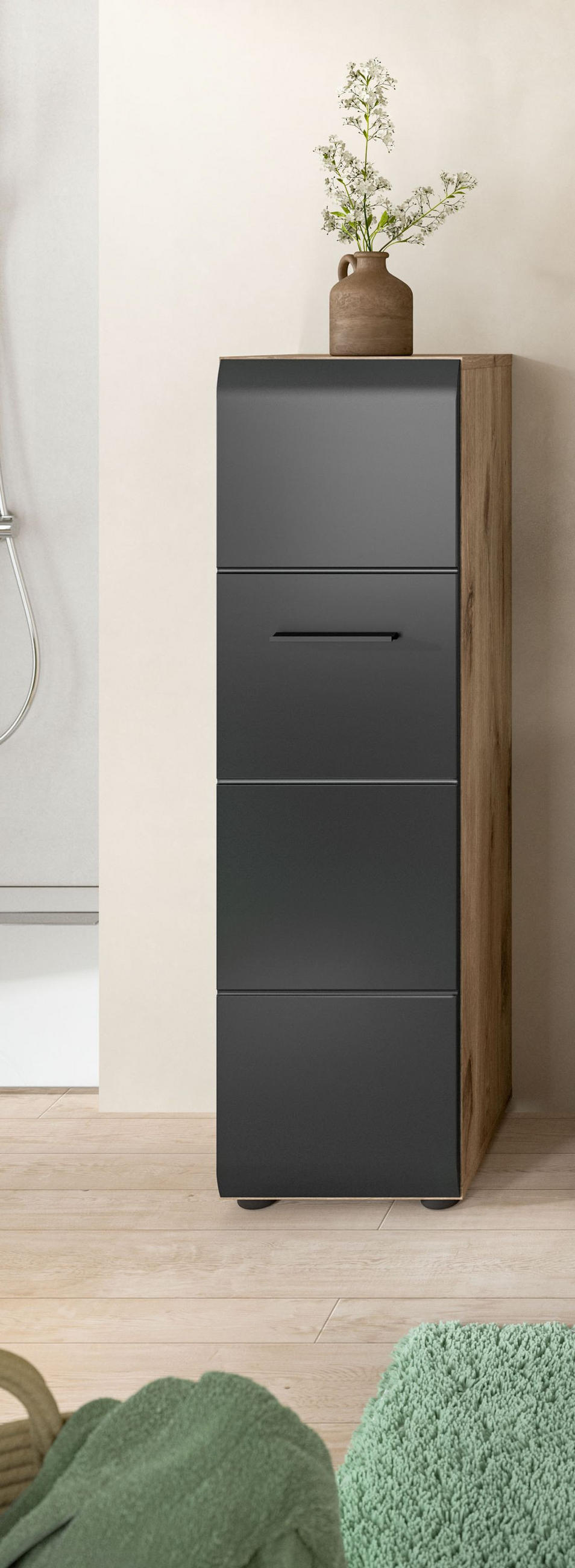 STAURAUMTYPE ICE (B/H/T: ca. 30/106/30 cm) in Nox Oak Nachbildung/schwarz matt - Eichefarben, Holzwerkstoff (30/106/30cm)