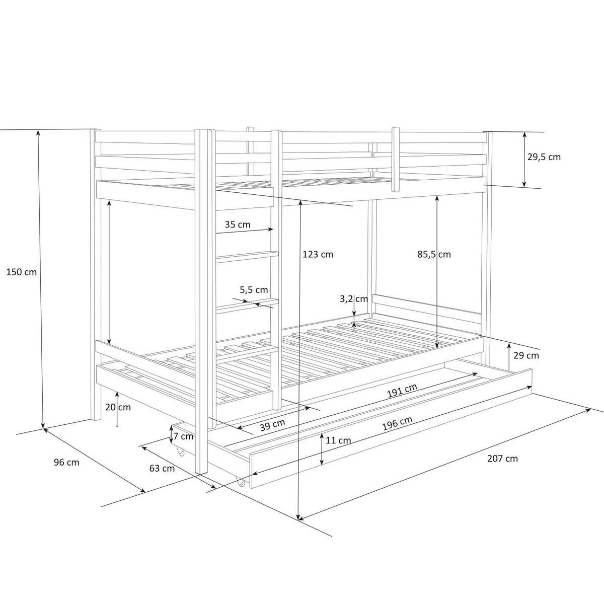ETAGENBETT mit Matratzen 90/200 cm mit Stauraum - Weiß, Holz - Homestyle4u
