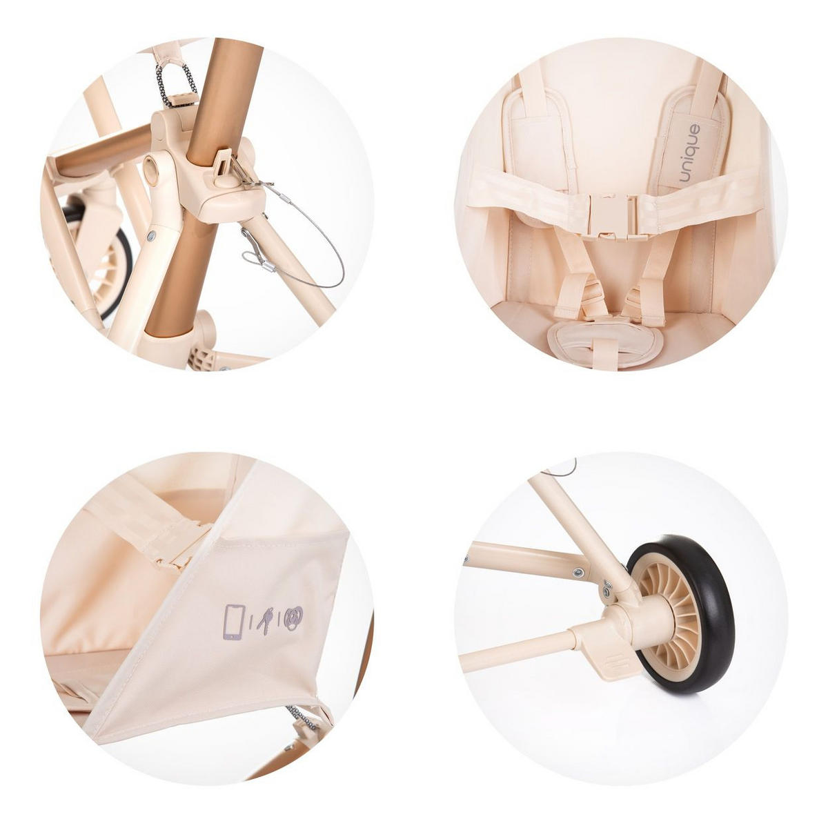 BUGGY Unique beige Aluminiumrahmen faltbar 3-Punkt-Gurt Tasche - Beige, Metall (58/33/92cm) - Chipolino