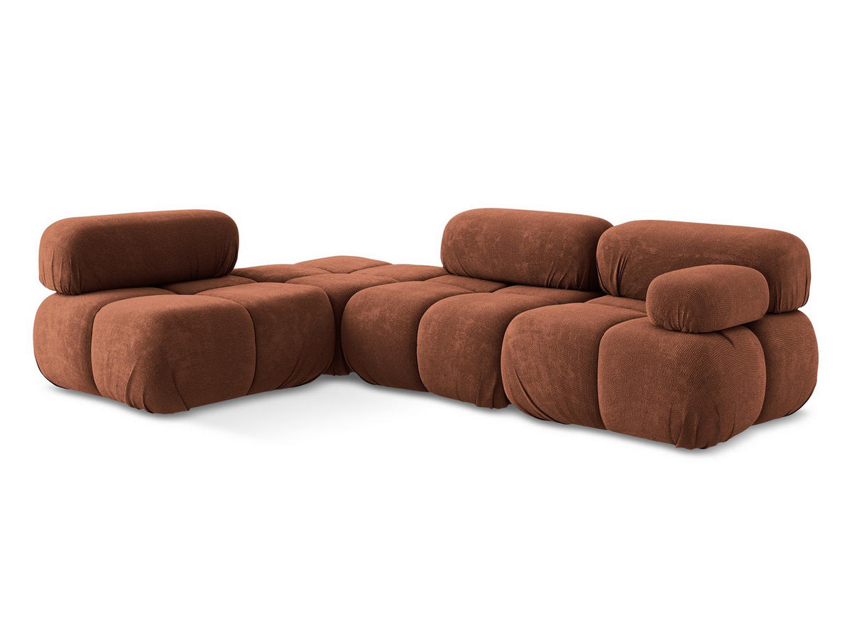 ECKSOFA Links Chenille Stoff Orange - Terra cotta/Schwarz, Kunststoff/Textil (190/285cm) - Makamii
