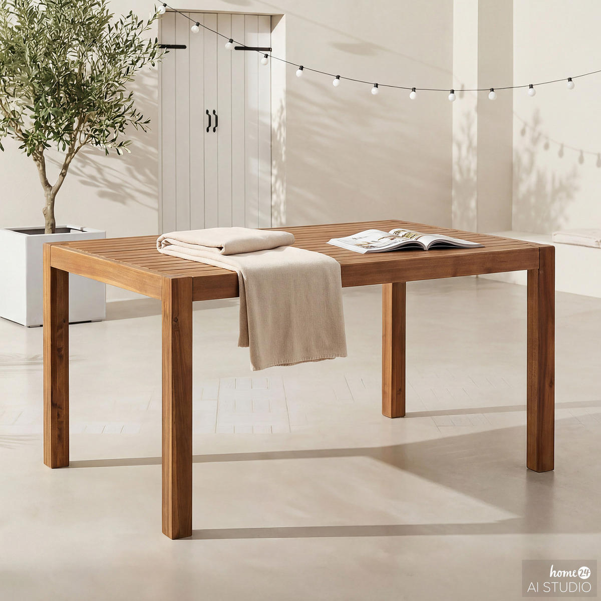 MASSIVER GARTENESSTISCH - Akazie massiv - Braun/Akaziefarben, Holz (85/120/72cm) - home24