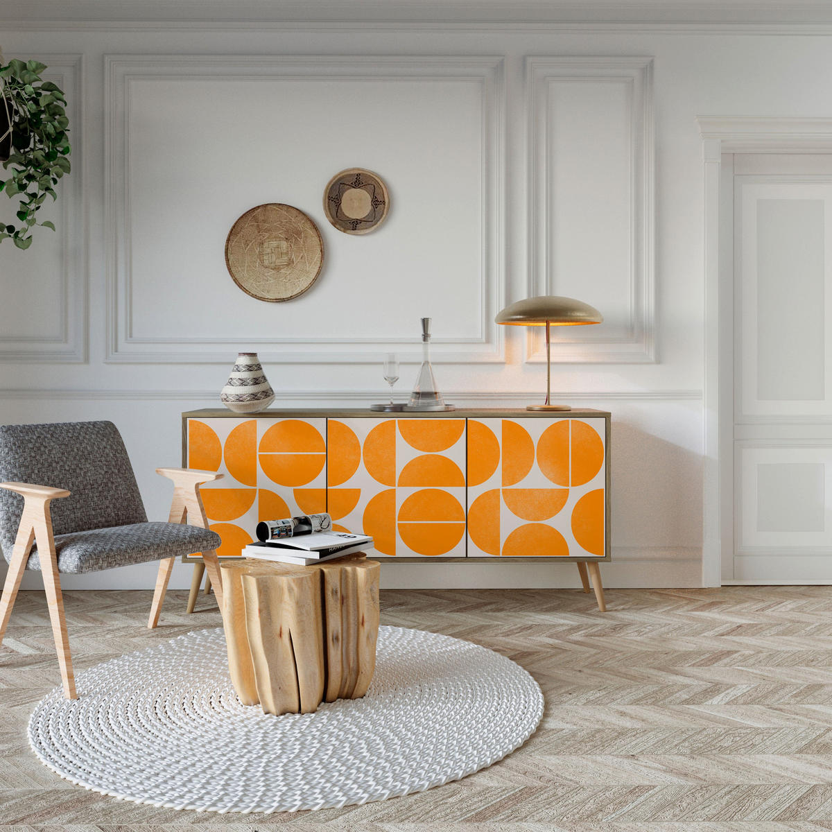 SIDEBOARD RECURRING DREAMS, Eicheneffekt, 164,5x42x77,5 cm, 3 Türen - Eichefarben/Buchefarben, Holzwerkstoff/Buchenholz (164.5/77.5/42cm) - SpaceRebels