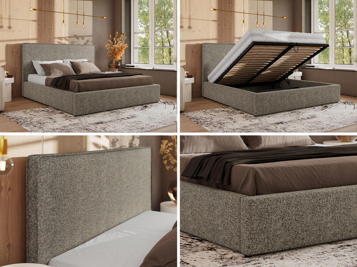 POLSTERBETT CORIVO CLASSIC 140/200 - Grau Strukture - Schaum-Matratze - Grau, Textil (140/200cm) - MKS