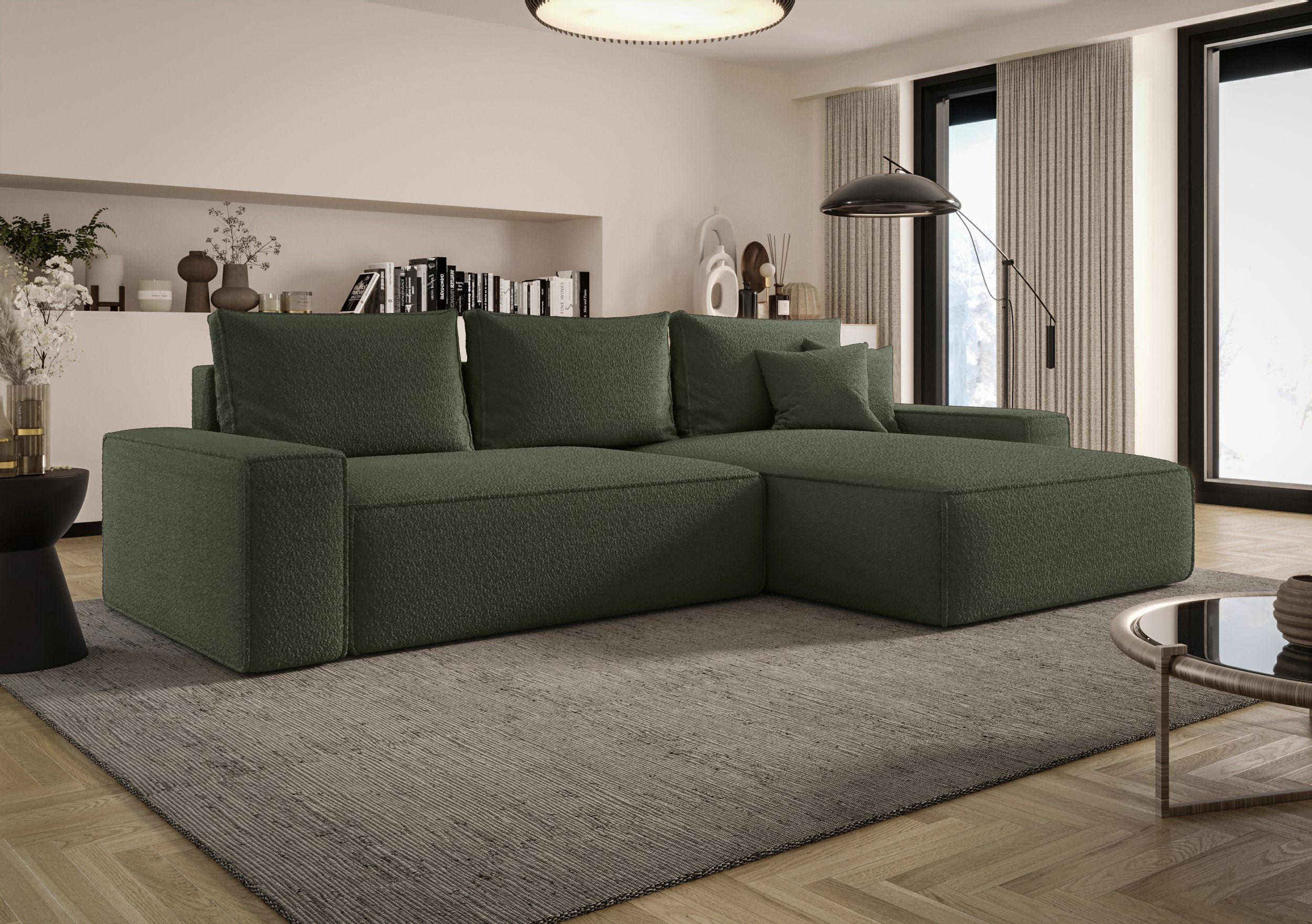 ECKSOFA MONA mit Schlaffunktion QUELLE 037 Rechts - Dunkelgrün, Textil (280/185cm) - Bedante