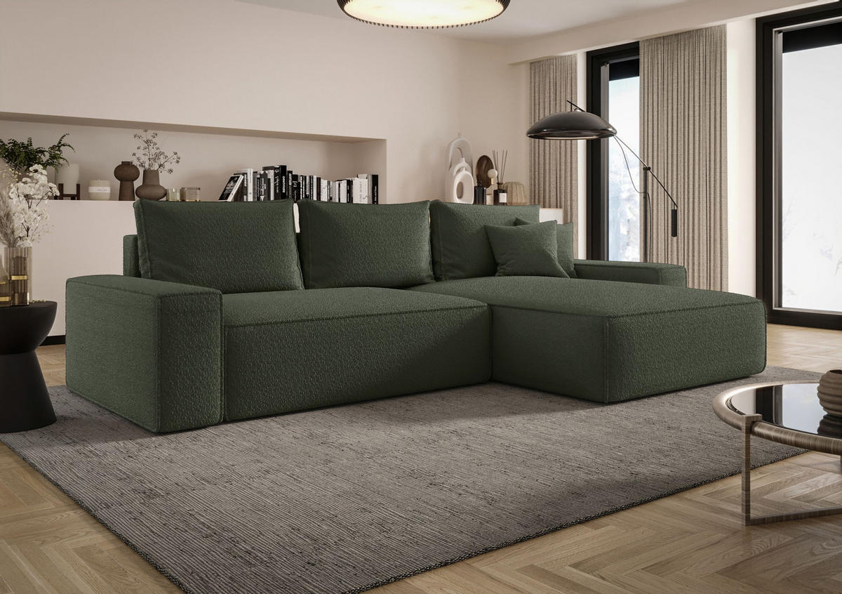 ECKSOFA MONA mit Schlaffunktion QUELLE 037 Rechts - Dunkelgrün, Textil (280/185cm) - Bedante