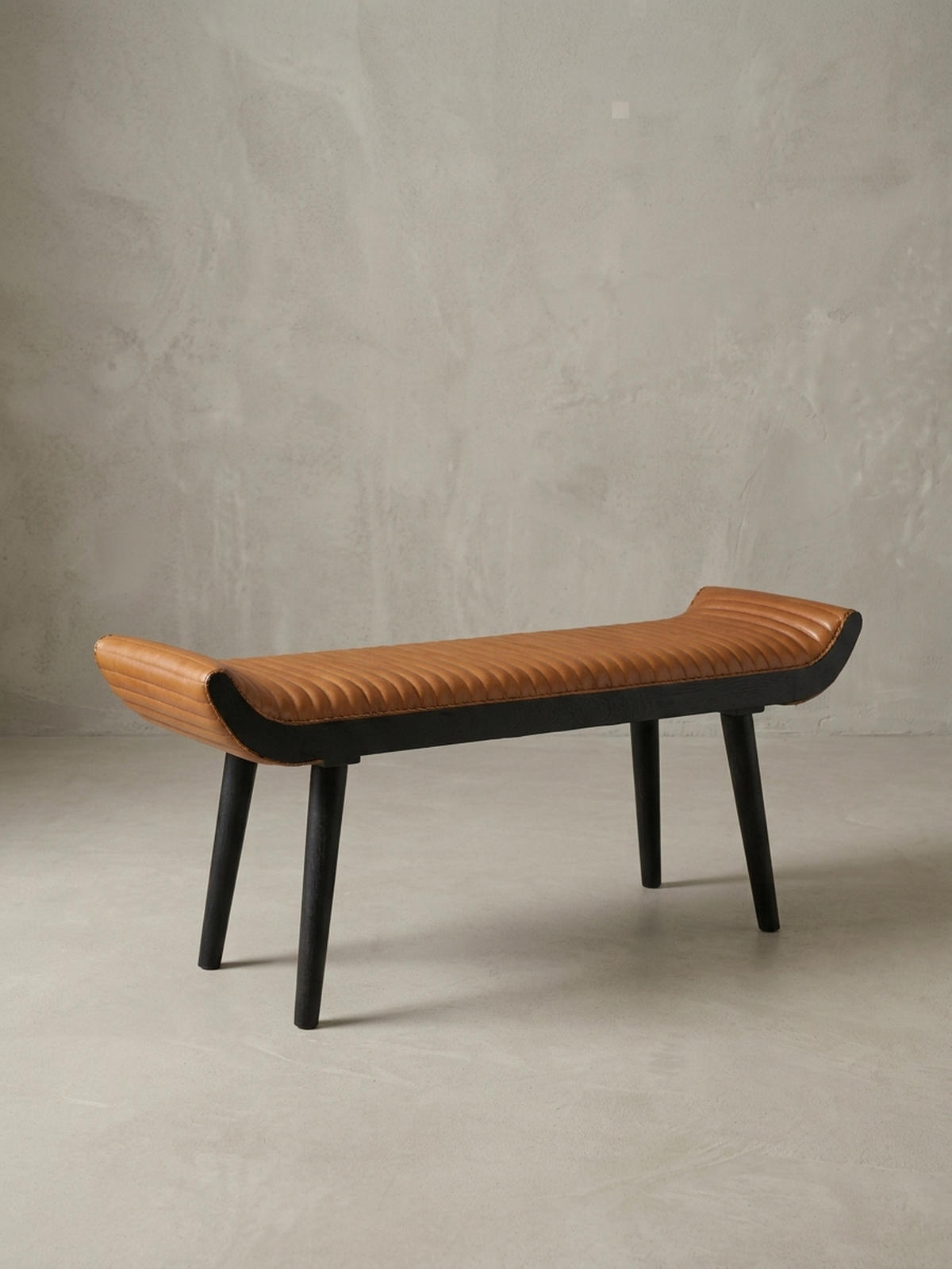 SITZBANK – Echtleder, 125x51x38 cm, Nietenrand, Massivholzbeine - Schwarz/Braun, Mangoholz/Leder (125/51/38cm) - KADIMA DESIGN