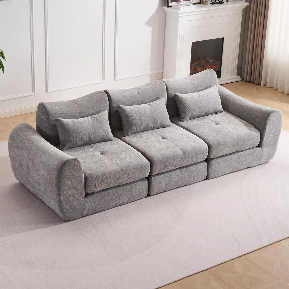 SCHLAFSOFA 3-Sitzer, Chenille Sofa mit Kompressionsdesign, Grau - Grau, Textil (262/78/97cm) - Kaket