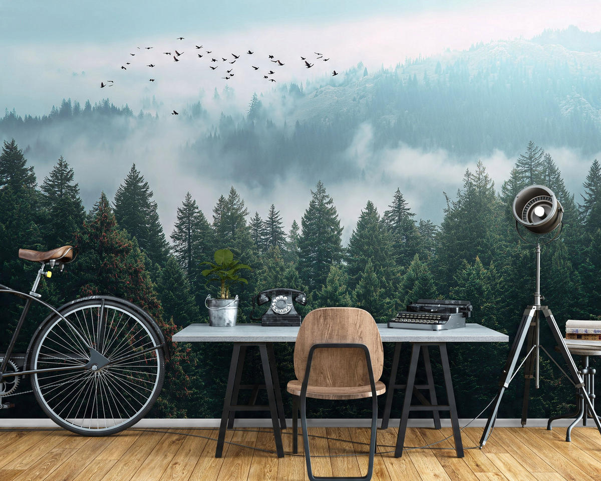 FOTOTAPETE Wald Nenbel 3D Effekt Natur Wohnzimmer 250x175 - Multicolor, Papier (250/175cm) - Wallarena