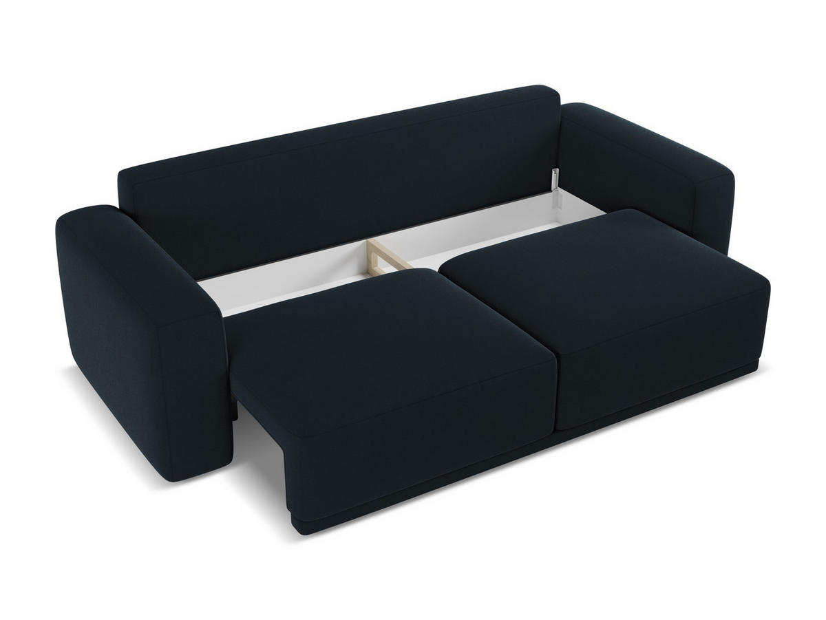 3-SITZER SOFA mit Schlaffunktion Samt Stoff Blau - Blau/Schwarz, Kunststoff/Textil (242/91/100cm) - Makamii