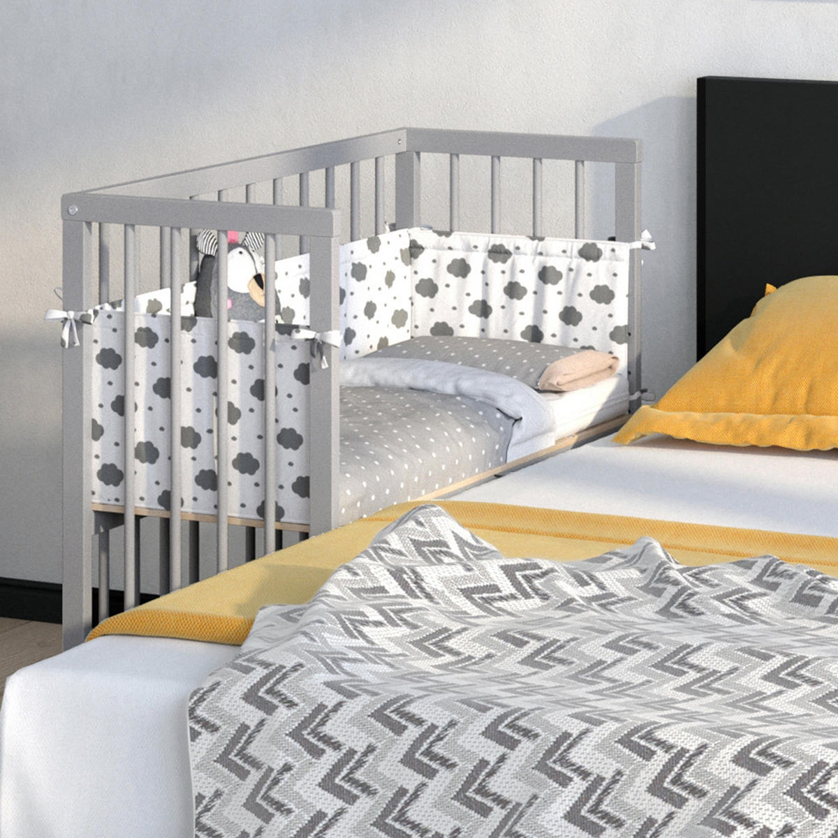 BEISTELLBETT Sophie Grau 94 x 90 cm 1 Seitenschiene - Grau, Holz (94/96/90cm) - VitaliSpa