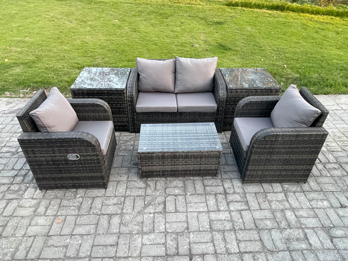 GARTENLOUNGE-SET Polyrattan Dunkelgrau 4-Sitzer - Dunkelgrau, Metall - Fimous