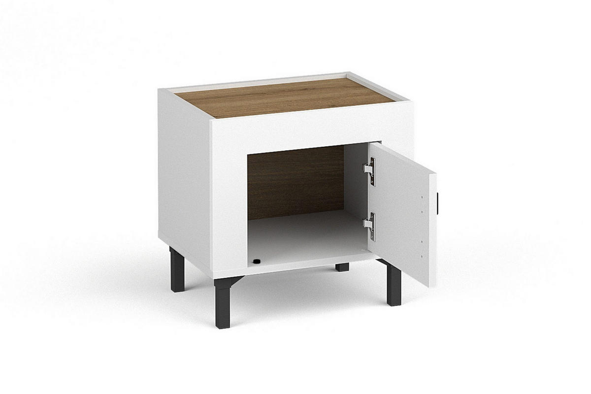 NACHTTISCH MONI 11 in Weiß / Eiche Whiskey matt 48/47/36 cm - Weiß, Holzwerkstoff (48/47/36cm) - Deine Möbel 24