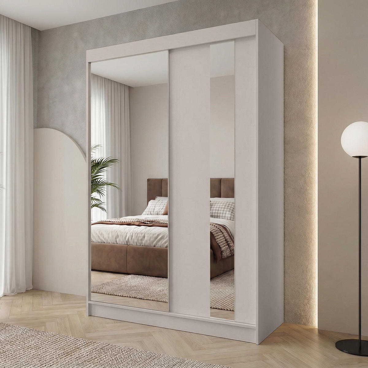 SCHWEBETÜRENSCHRANK Gaja 160/216/61 Kaschmir mit Spiegel - Kaschmir, Holzwerkstoff (160/216/61cm) - Beautysofa