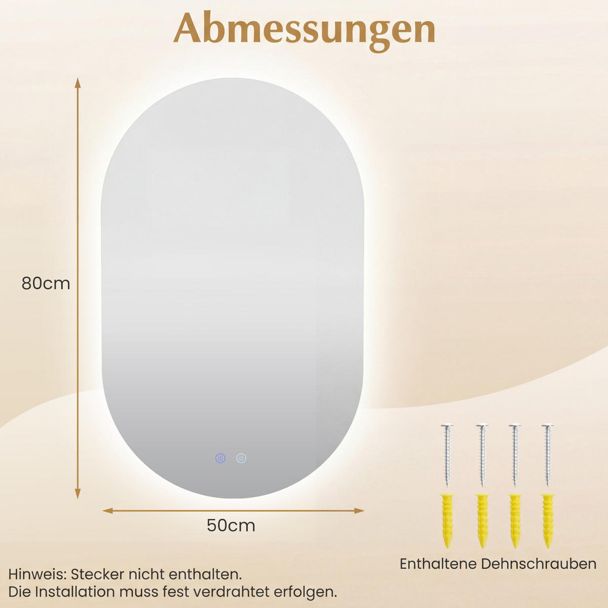 BADEZIMMERSPIEGEL mit Rücklicht silber - Silberfarben, Glas (50/80/2.5cm) - COSTWAY