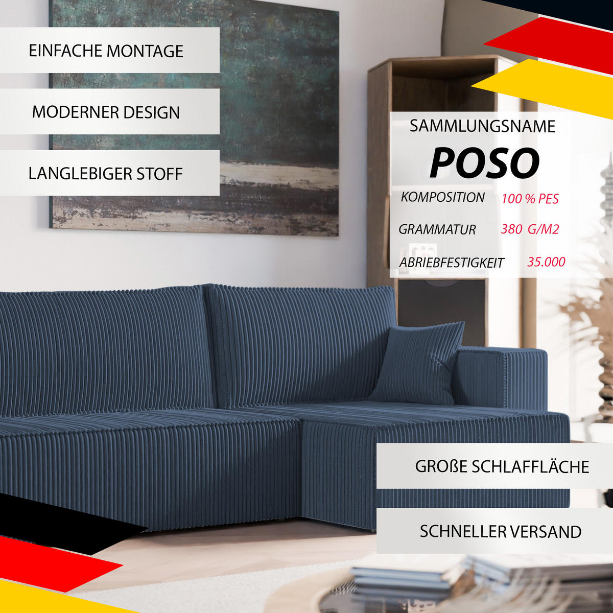 ECKSOFA mit Schlaffunktion und Bettkasten, Blau - Blau, Holzwerkstoff/Textil (145/276cm) - Idohome