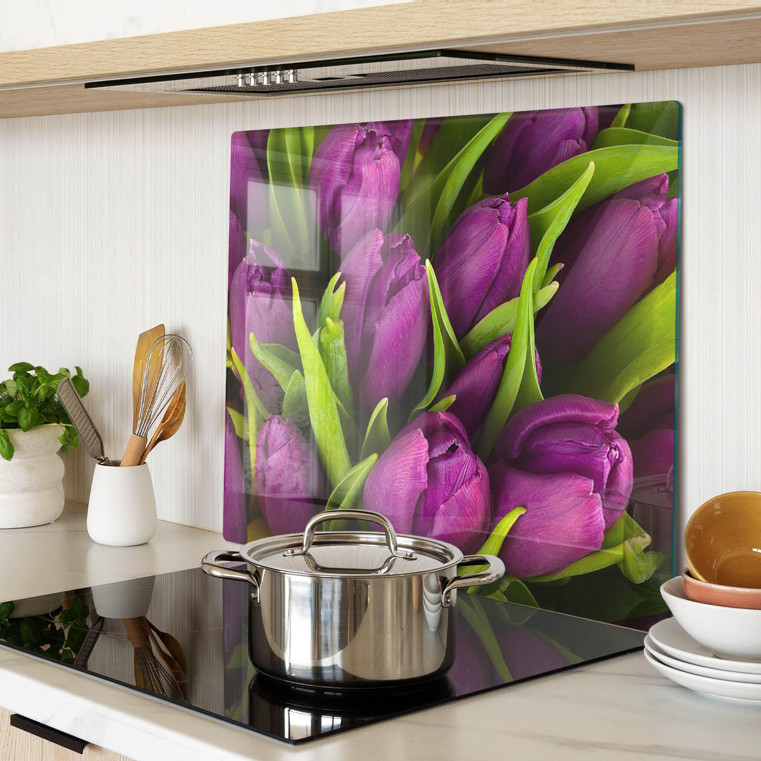 GLASPLATTE 60x52 cm Lila Tulpen - Lila, Glas (60/0.4/52cm) - TULUP